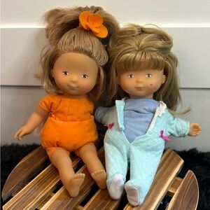 Corolle Twin Dolls 2002-2003 Soft Body Orange Blue Outfits Brushable Hair